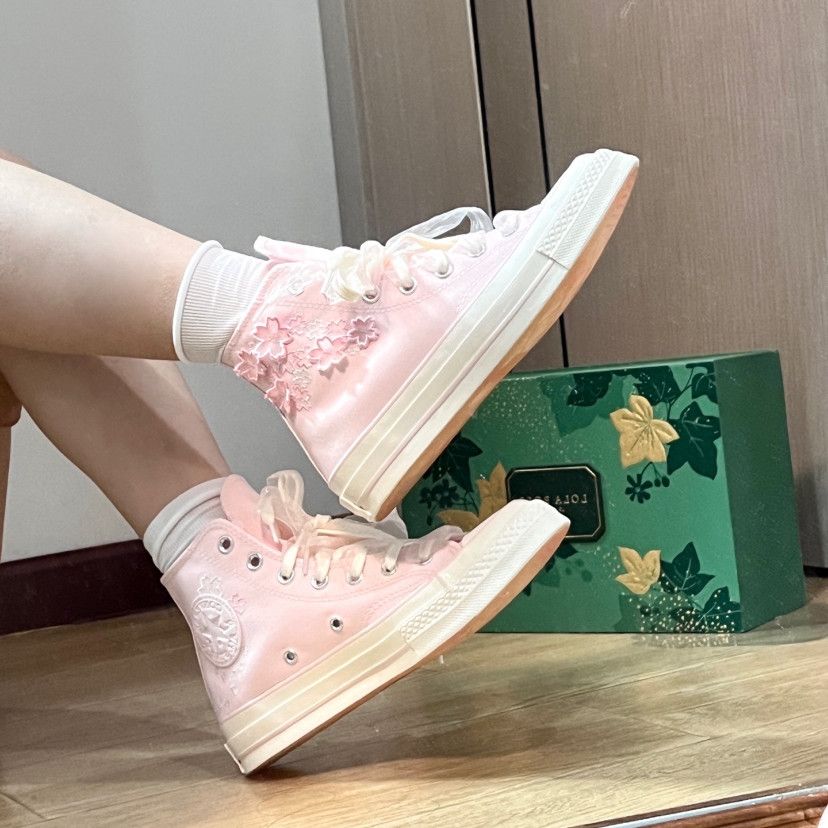 Embroidery Canvas - Womens Embroidery Canvas Sneakers Cherry Pink,