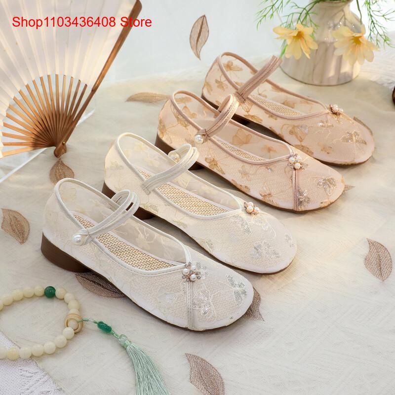 Embroidery Canvas - New Mesh Low Heels with Cheongsam