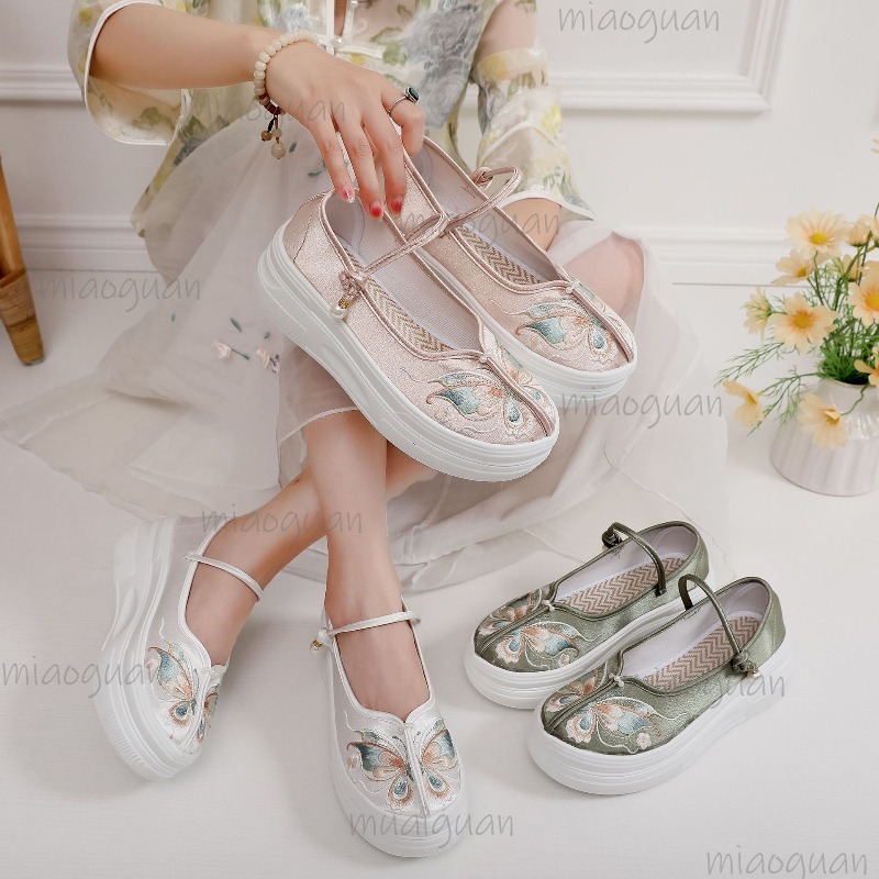 Embroidery Fabric - Women's Chinese Style Embroidered Platform Mary