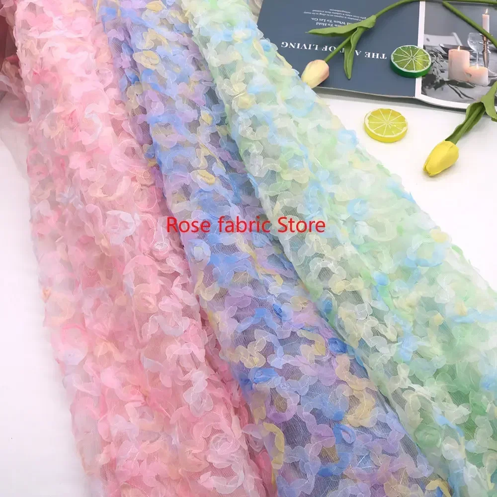 Embroidery Rose - Gradient chiffon rose crochet lace fabric