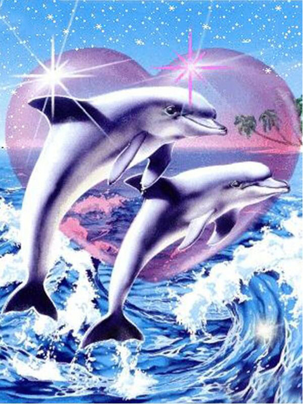 Embroidery Canvas - Frameless, Diamond Painting Dolphin Full Square