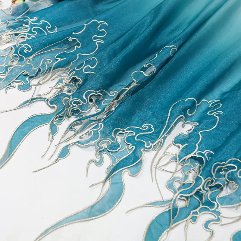 Embroidery Fabric - Chinese Style Embroidery Lotus Leaf Gradient