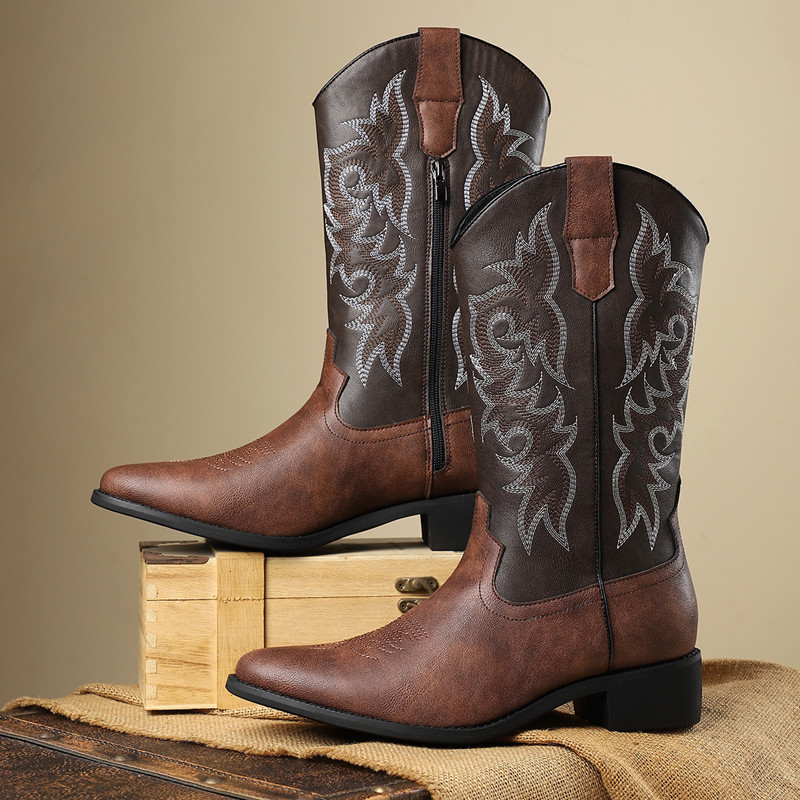 Embroidery Fabric - NEW Men High Boots Embroidery Retro