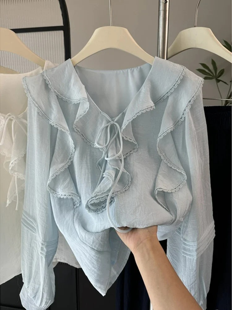 Embroidery Origin - French V-Neck Chic Long Sleeved Blouse