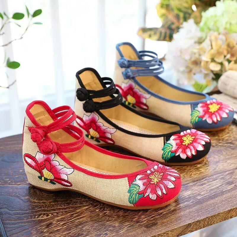 Embroidery Canvas - Woman Wedges Embroidered Cloth Shoes Spring