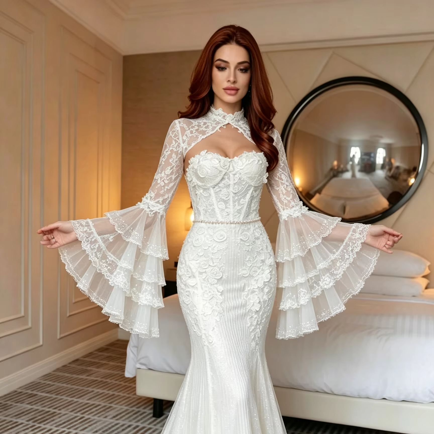 Luxury Mandarin Collar Bridal  - Embroidery Rose review and price
