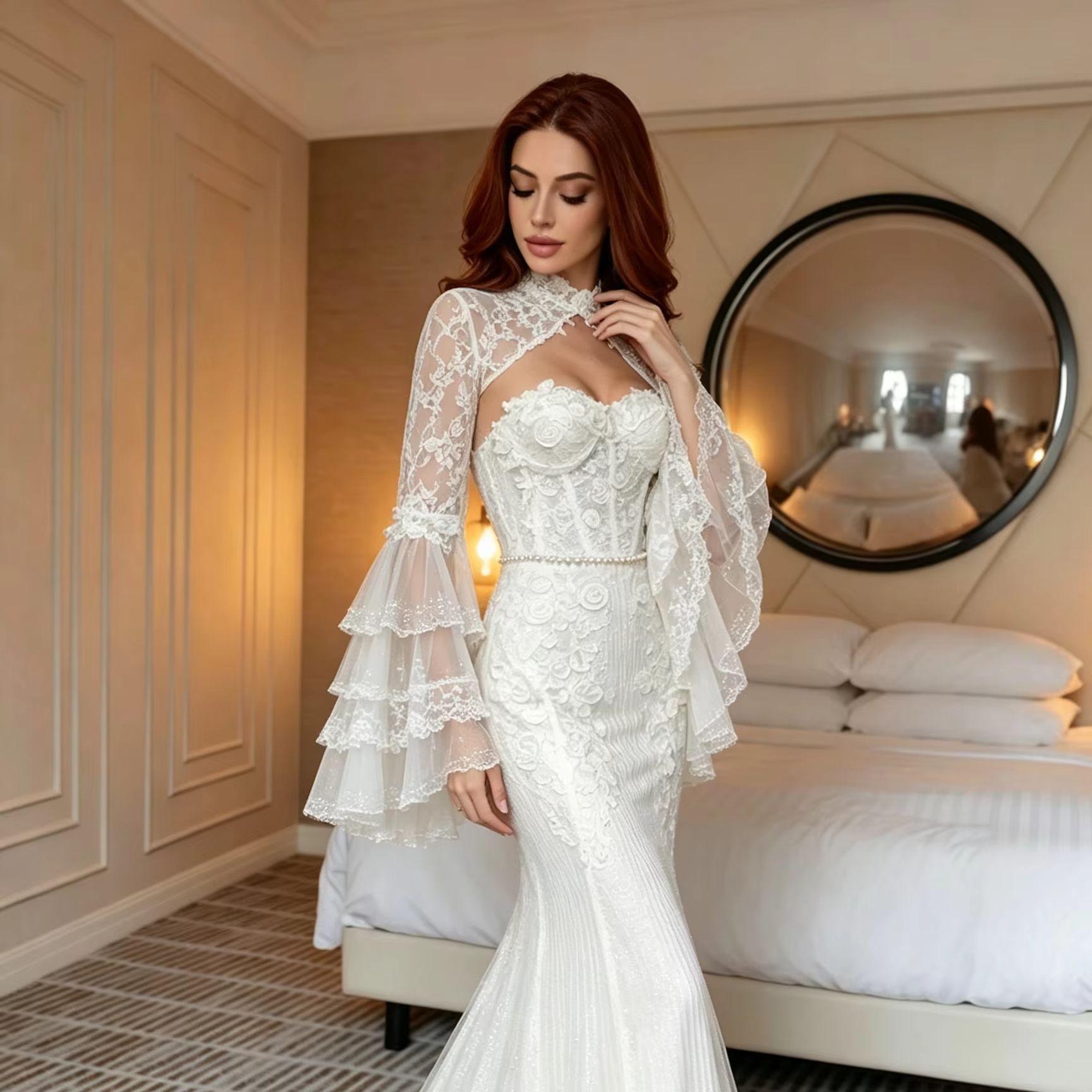 Luxury Mandarin Collar Bridal  - Embroidery Rose review and price