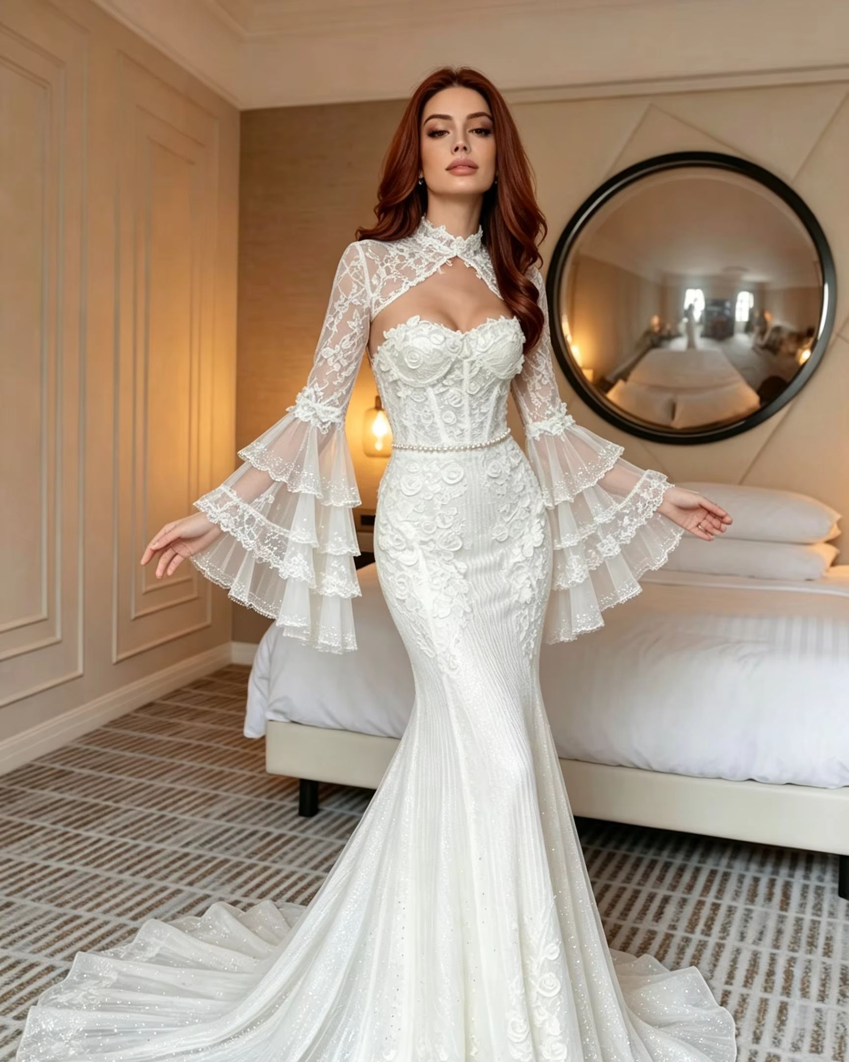 Luxury Mandarin Collar Bridal  - Embroidery Rose review and price