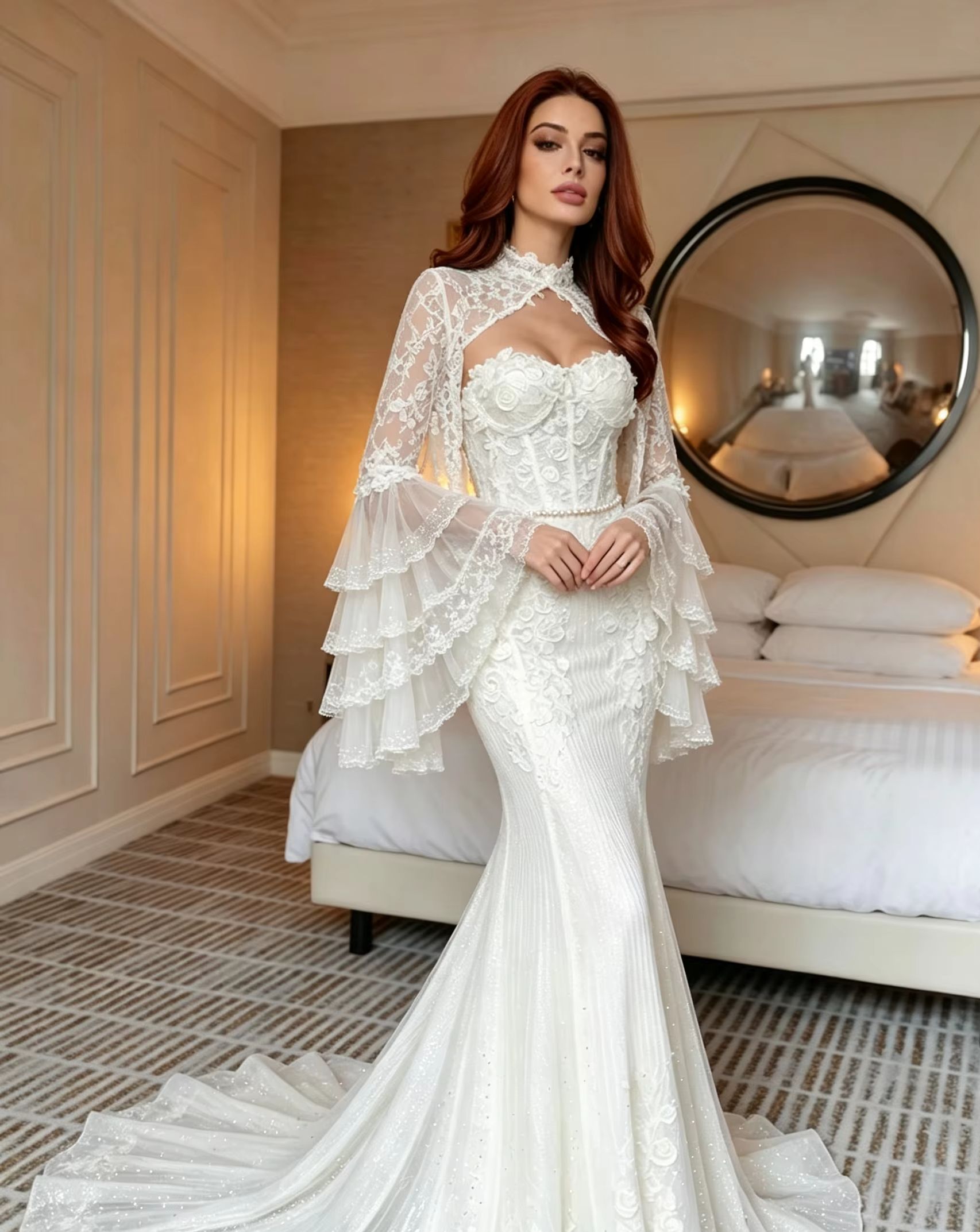 Luxury Mandarin Collar Bridal  - Embroidery Rose review and price