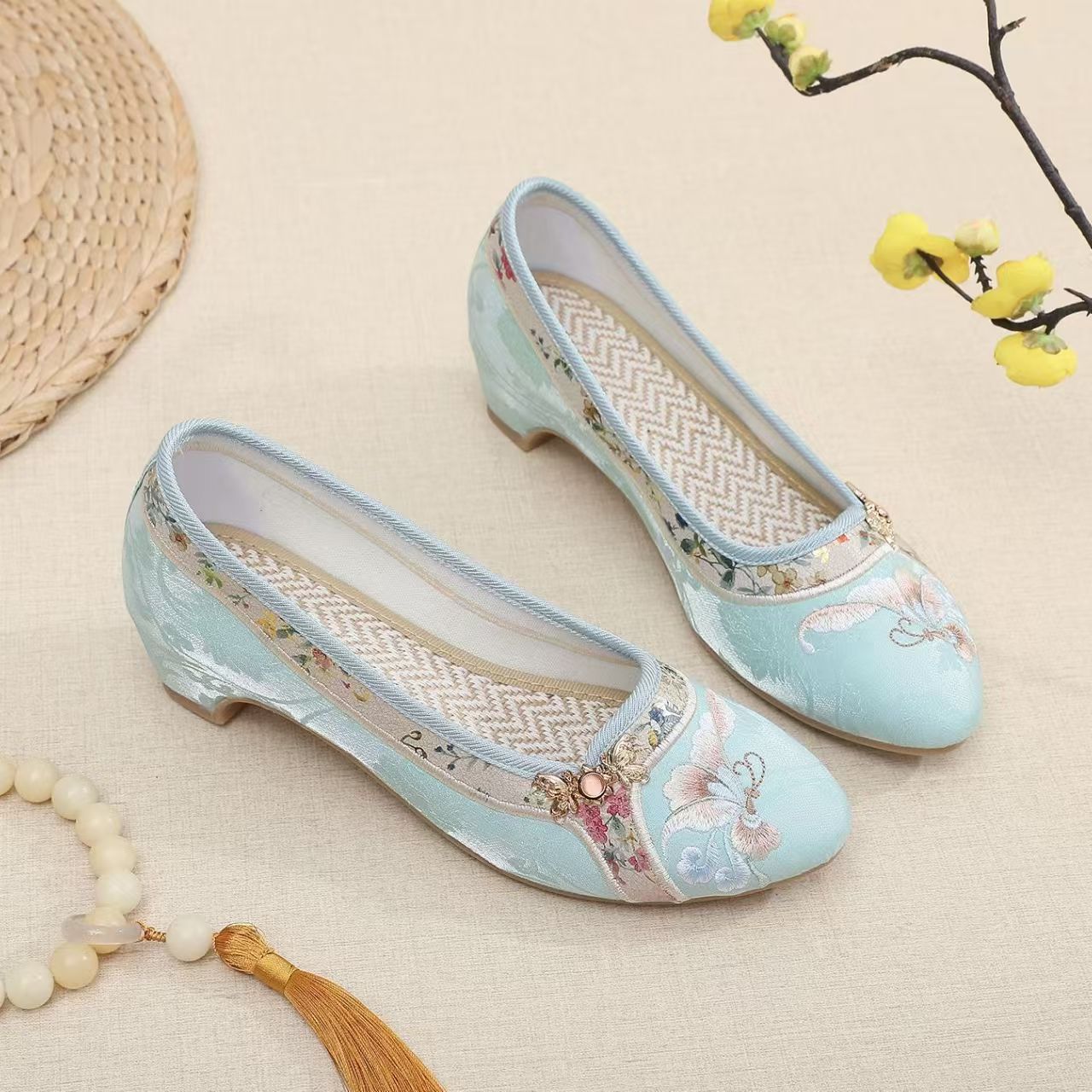 Woman Low Heel Embroidered Che - Embroidery Fabric review and price