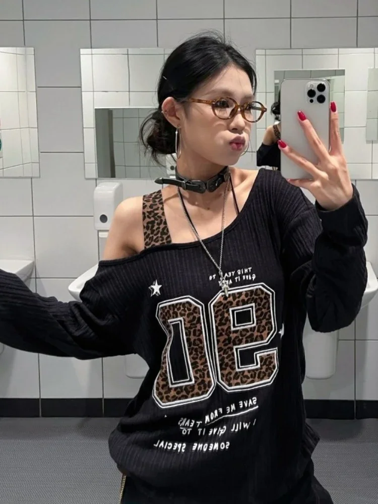 Y2K Patchwork Leopard Print T- - Embroidery Origin review and price