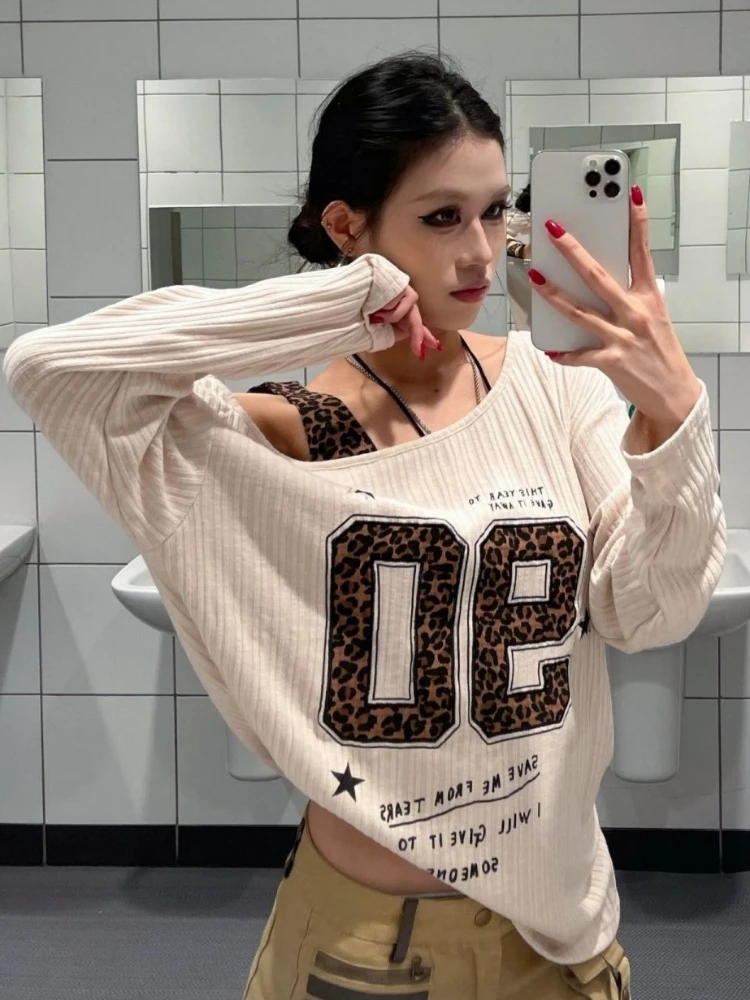 Y2K Patchwork Leopard Print T- - Embroidery Origin review and price