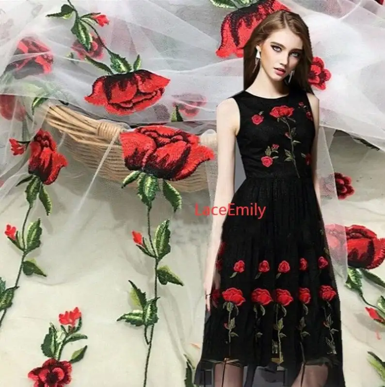 Red Rose Lace Fabric flower em - Embroidery Rose review and price