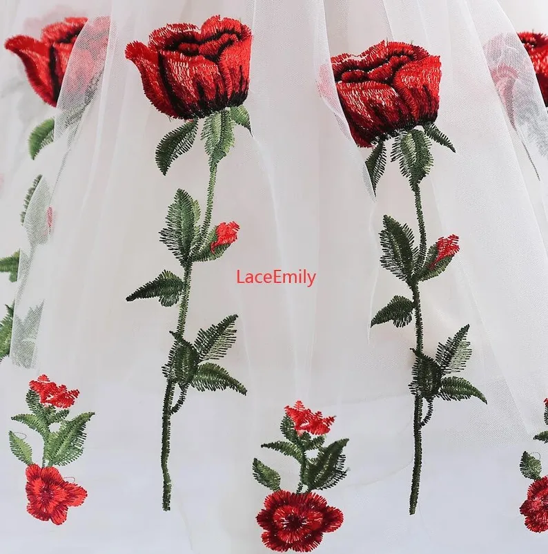 Red Rose Lace Fabric flower em - Embroidery Rose review and price