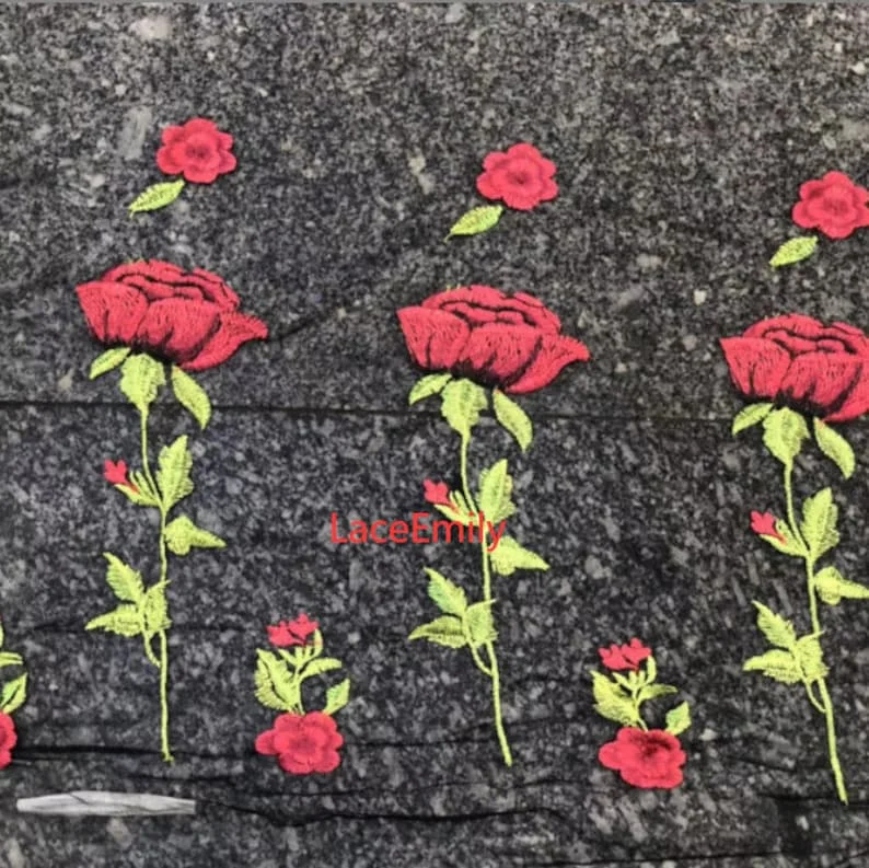 Red Rose Lace Fabric flower em - Embroidery Rose review and price