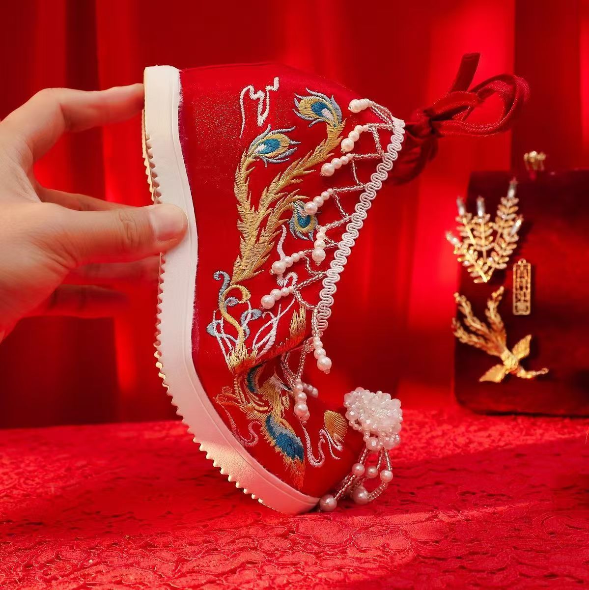 Women New Red Embroidered Wedd - Embroidery Canvas review and price