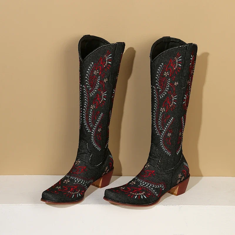 Blue Denim Western Cowgirl Kne - Embroidery Flower review and price